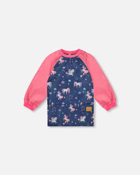School Apron Navy Unicorn Print - H20ZTA_037