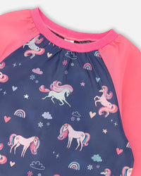 School Apron Navy Unicorn Print - H20ZTA_037