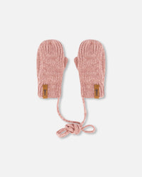 Baby Knit Mittens With String Dusty Pink - H20ZW06_643