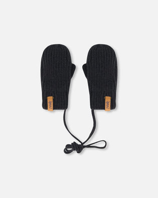 Baby Knit Mittens With String Black - H20ZW06_999