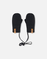 Baby Knit Mittens With String Black
