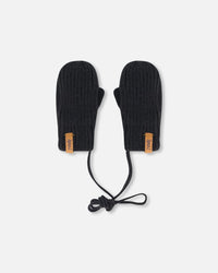 Baby Knit Mittens With String Black - H20ZW06_999