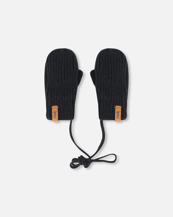Baby Knit Mittens With String Black - H20ZW06_999