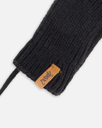 Baby Knit Mittens With String Black - H20ZW06_999