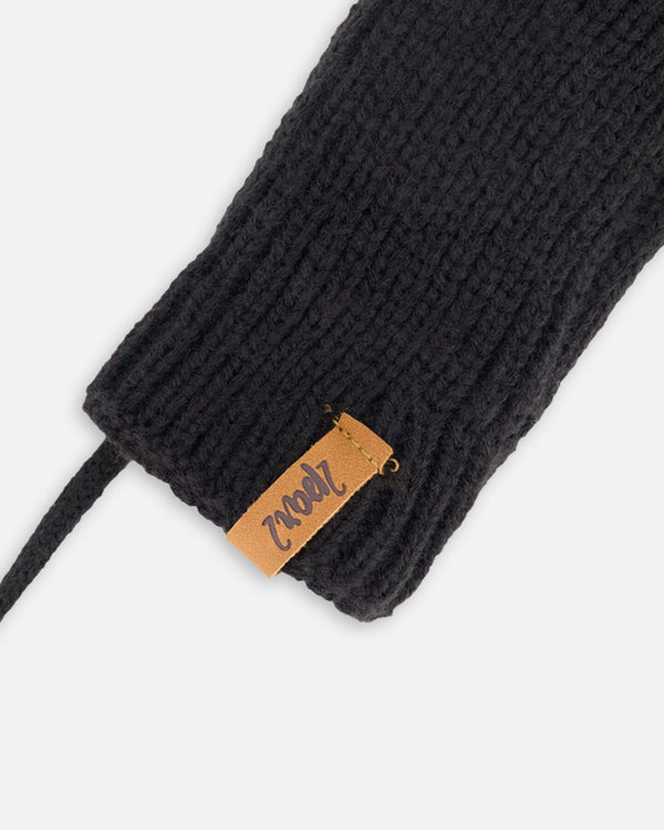 Baby Knit Mittens With String Black - H20ZW06_999