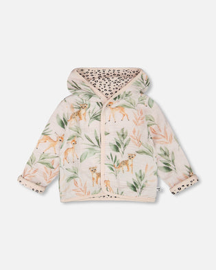 Muslin And Organic Cotton Jersey Reversible Hooded Jacket Peach Deer/Leopard Print - H30A30_3H057