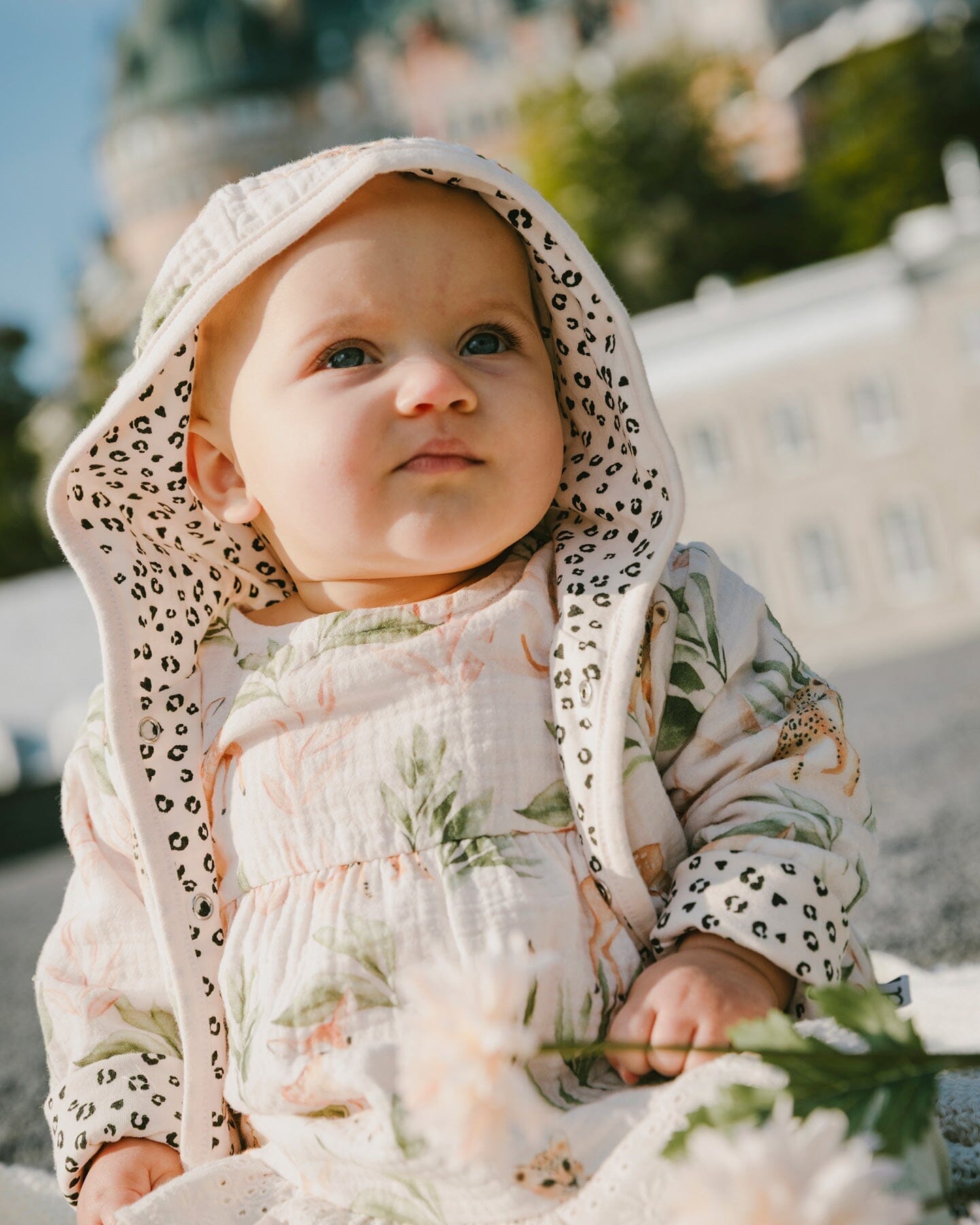 Muslin And Organic Cotton Jersey Reversible Hooded Jacket Peach Deer/Leopard Print - H30A30_3H057