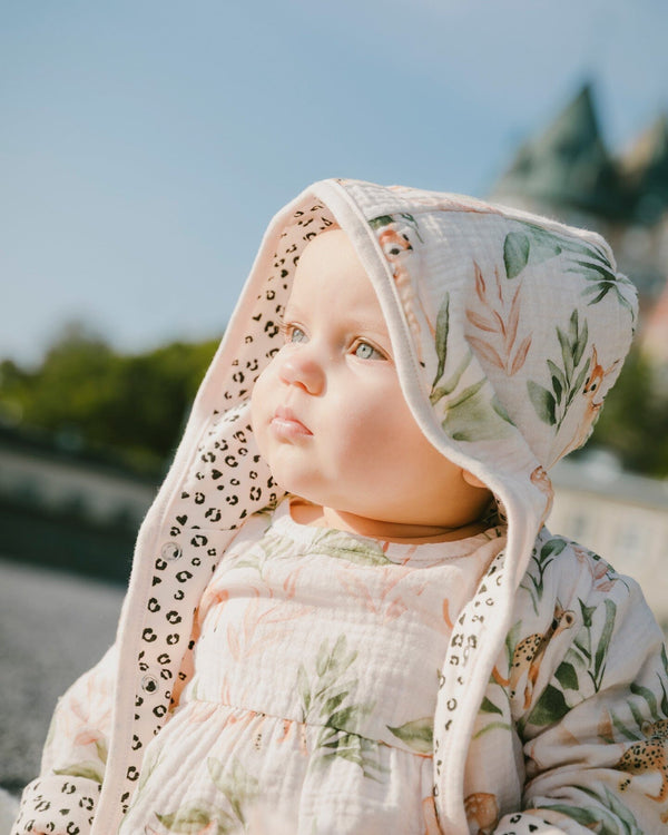 Muslin And Organic Cotton Jersey Reversible Hooded Jacket Peach Deer/Leopard Print - H30A30_3H057