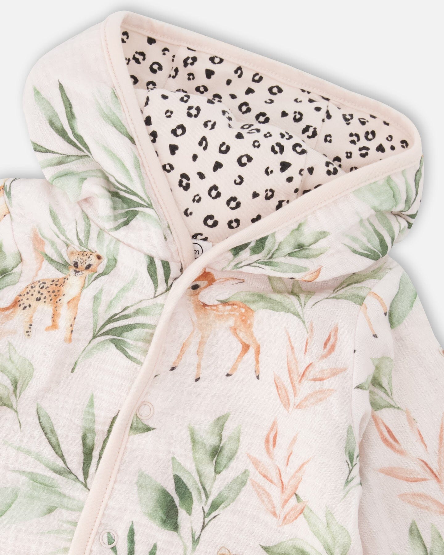 Muslin And Organic Cotton Jersey Reversible Hooded Jacket Peach Deer/Leopard Print - H30A30_3H057