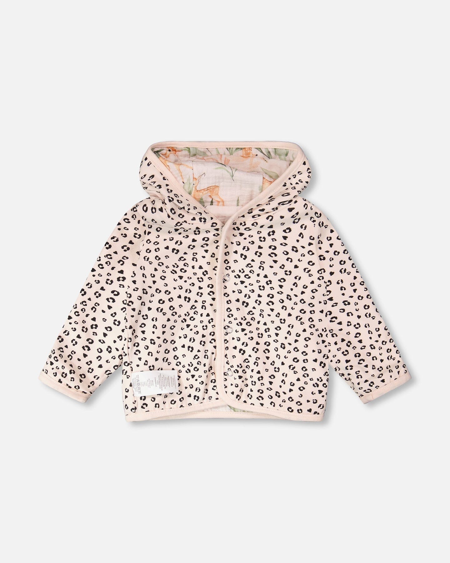 Muslin And Organic Cotton Jersey Reversible Hooded Jacket Peach Deer/Leopard Print - H30A30_3H057