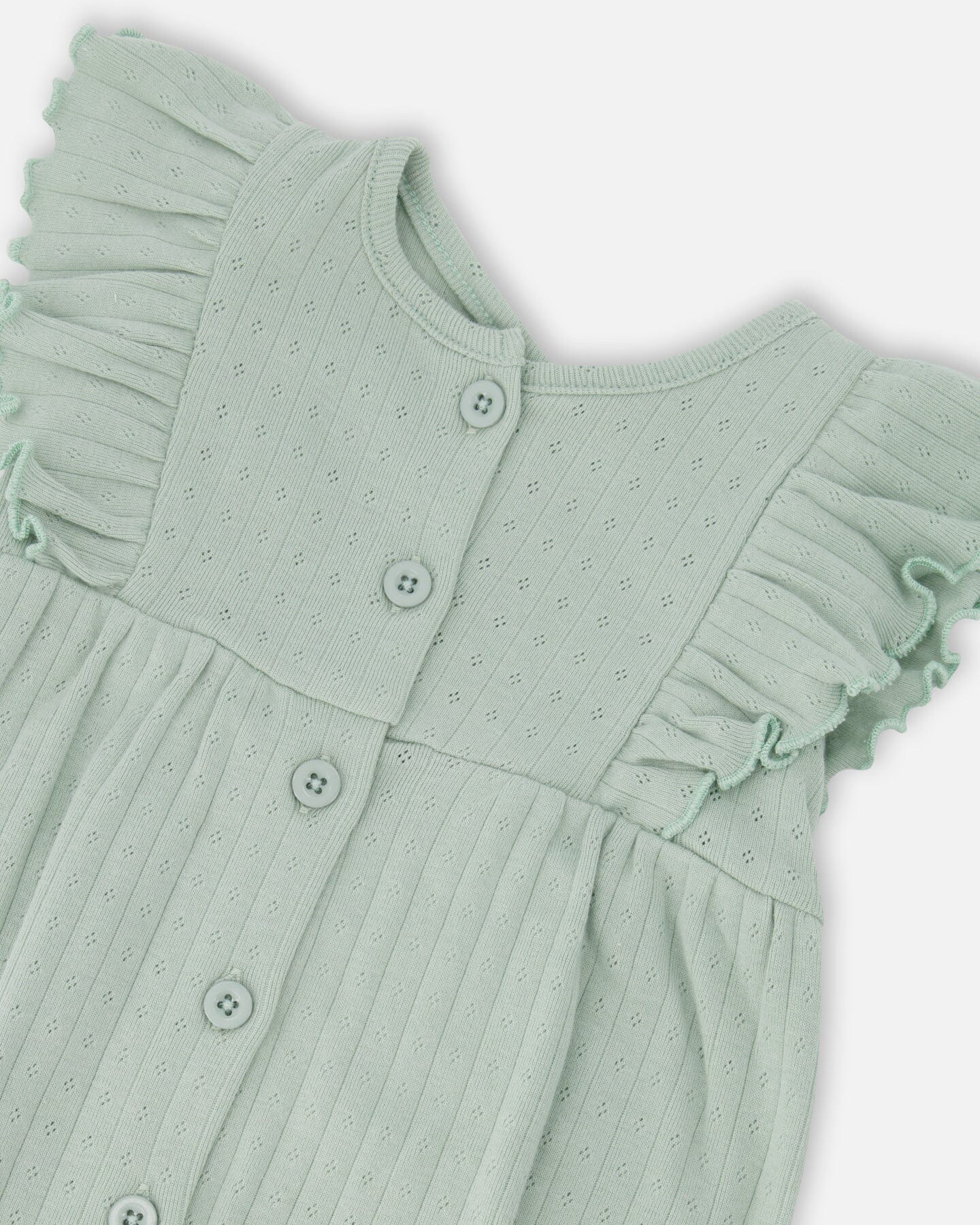 Cotton Pointelle Jersey Romper With Frills Green - H30A41_03009