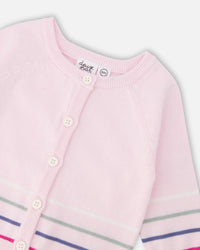 Cotton Knit Striped Button Front Cardigan Light Pink - H30BT31_06007