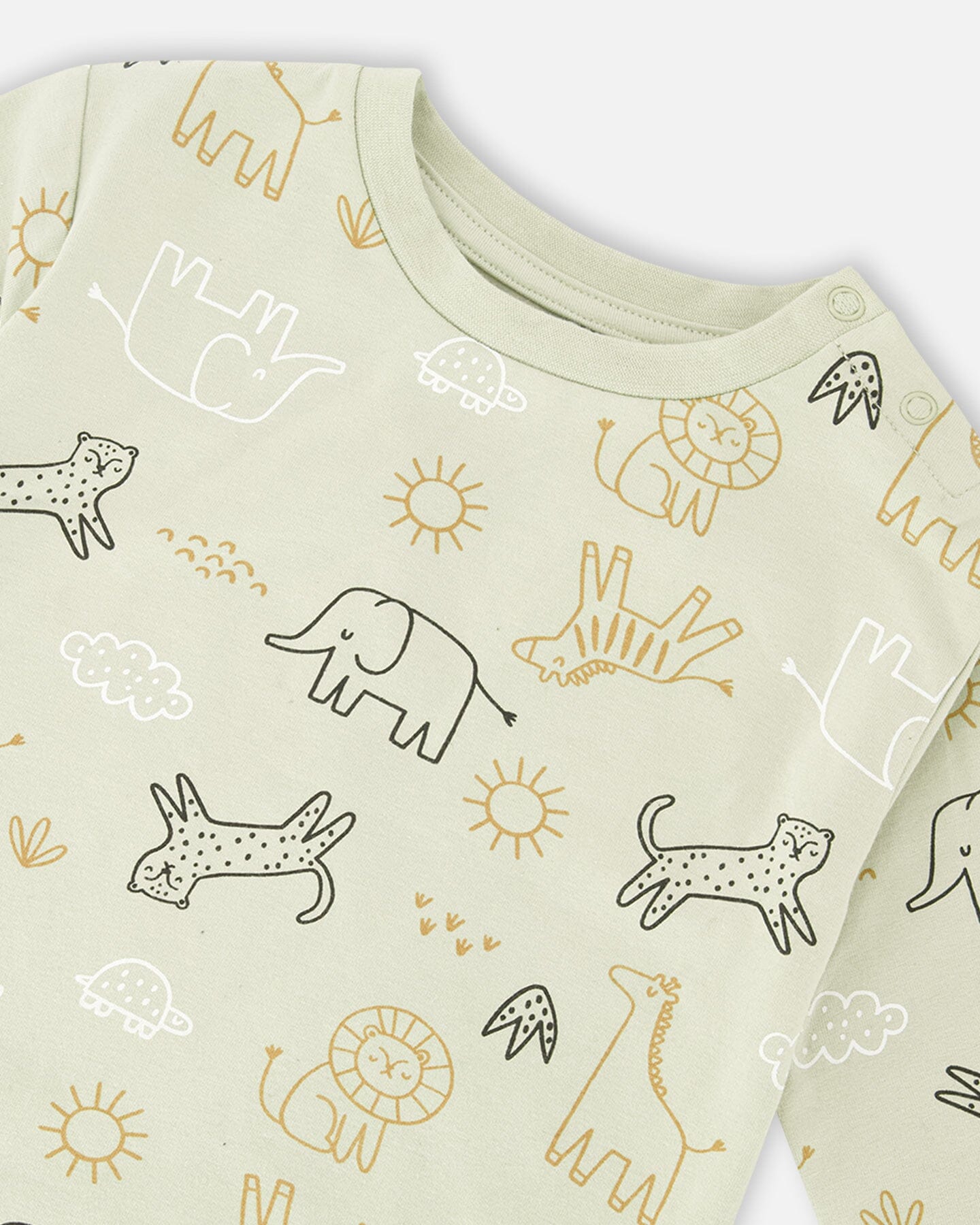 Organic Cotton Jersey Sweater And Pants Set Sage Green Animal Print Sets Deux par Deux 