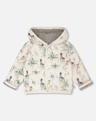 Organic Cotton Jersey Reversible Hooded Jacket Beige Zebra Print - H30C30_3H054