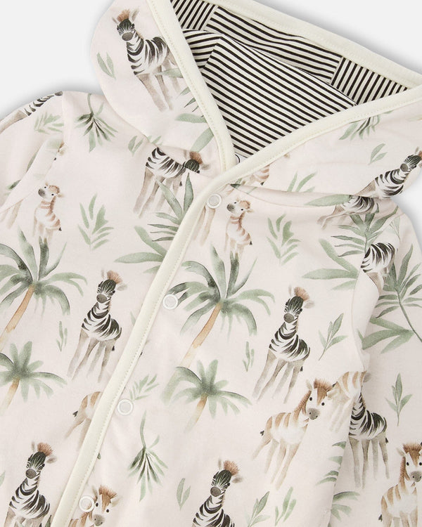 Organic Cotton Jersey Reversible Hooded Jacket Beige Zebra Print - H30C30_3H054