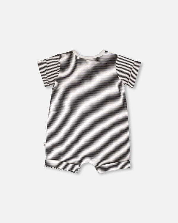 Cotton Jersey Romper Black And Off White Stripes One-Piece & Baby Rompers Deux par Deux 