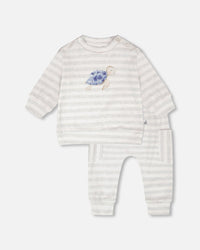Soft Jersey Sweater And Pants Set White And Grey Stripes - H30D12_3H211