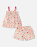 Tank Top With Smocking And Shorts Set In Muslin Off White Printed Flowers - H30F10_3H050