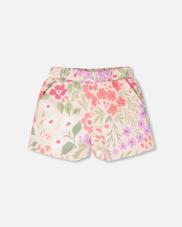 French Terry Shorts Pink Printed Flowers - H30F26_3H216