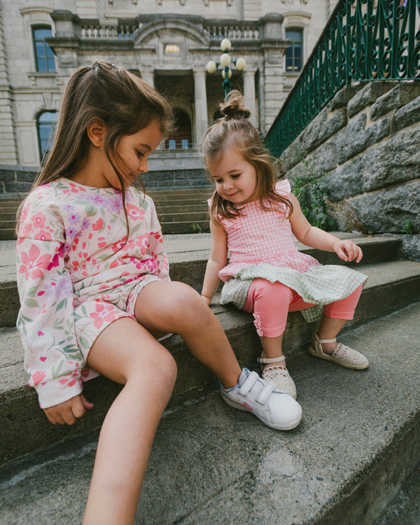 French Terry Shorts Pink Printed Flowers - H30F26_3H216