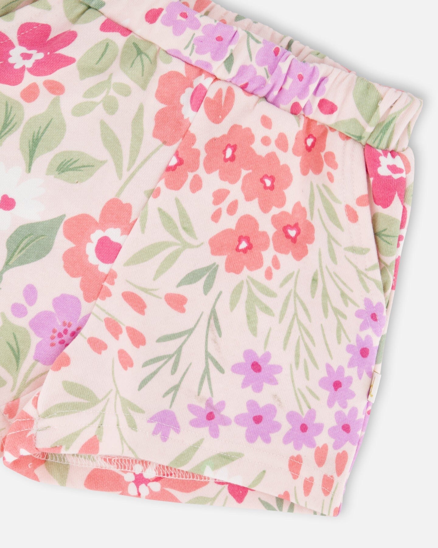 French Terry Shorts Pink Printed Flowers - H30F26_3H216