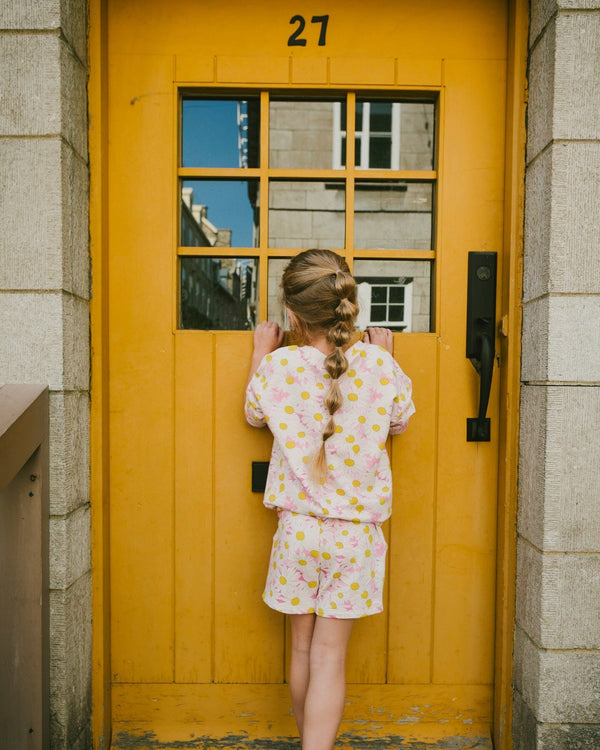 French Terry Sweatshirt Pink Printed Daisies - H30I30_3H136