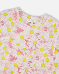 French Terry Sweatshirt Pink Printed Daisies - H30I30_3H136