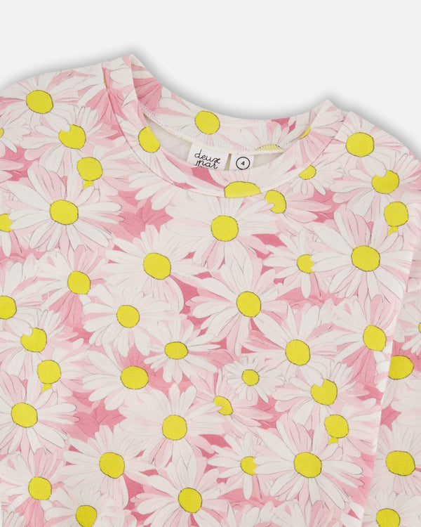 French Terry Sweatshirt Pink Printed Daisies - H30I30_3H136