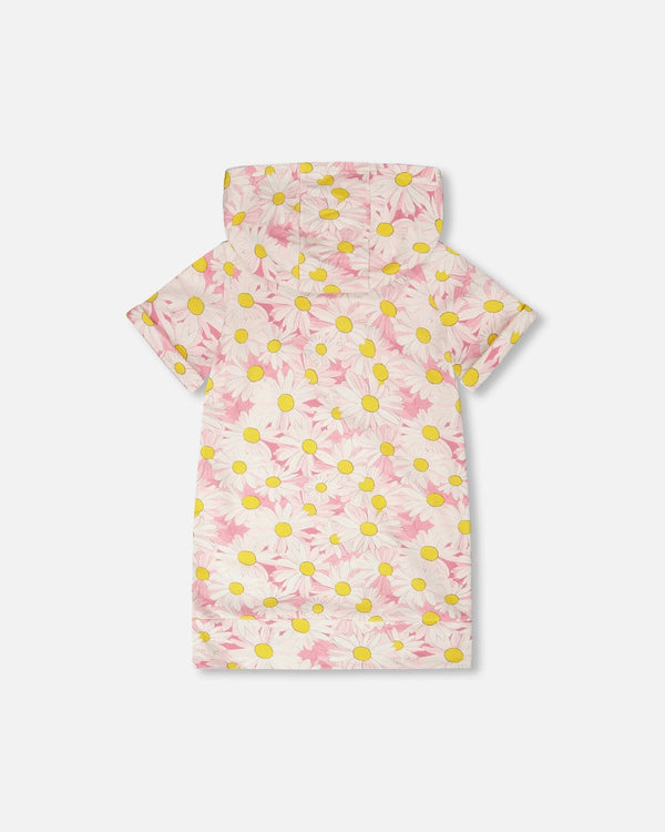 French Terry Hooded Dress Pink Printed Daisies - H30I86_3H136