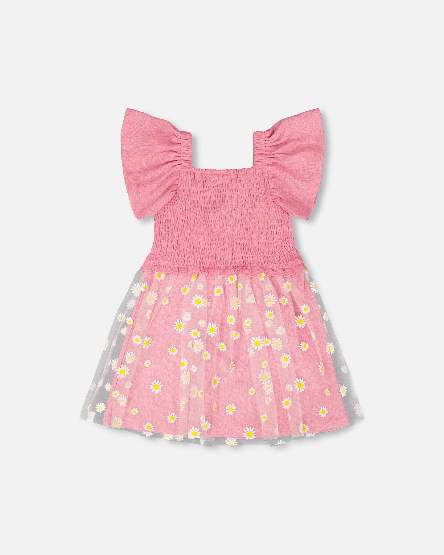 Mesh And Crinkle Jersey Dress With Smocking Pink - H30I87_06240