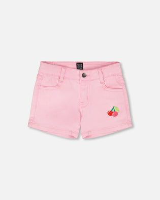 Pink Denim Shorts With Embroidery - H30L27_06050