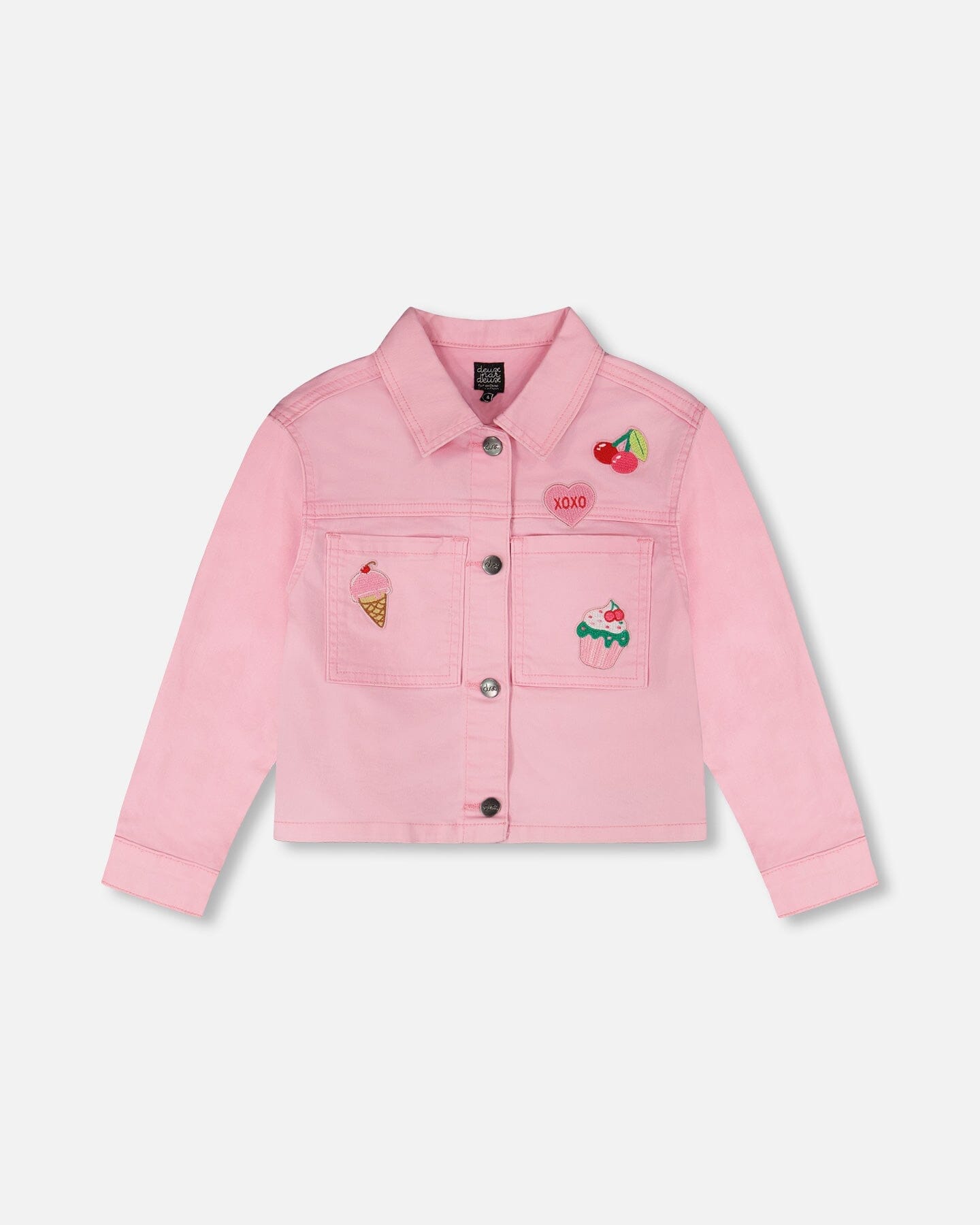 Pink Denim Jacket With Embroidered Patches - H30L50_06050