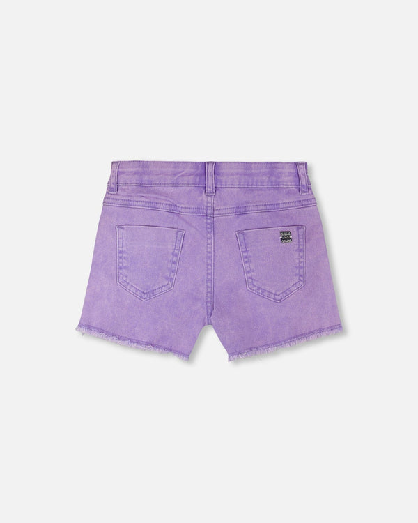 Mauve Denim Shorts With Embroidery - H30M27_05130