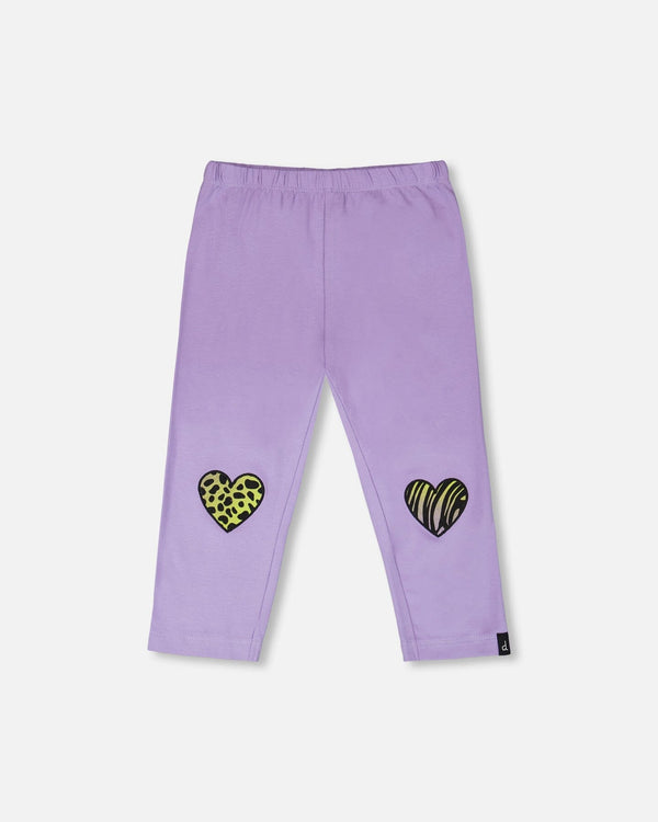 Organic Cotton Jersey Capri Mauve With Knee Screen Hearts Appliqués - H30M60_05130