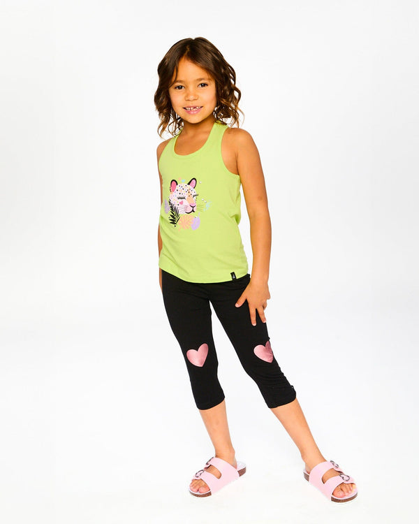 Organic Cotton Jersey Tank Top Lime Green With Screen Print - H30M71_03004