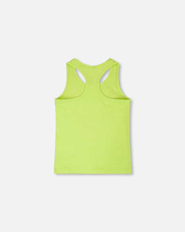 Organic Cotton Jersey Tank Top Lime Green With Screen Print - H30M71_03004