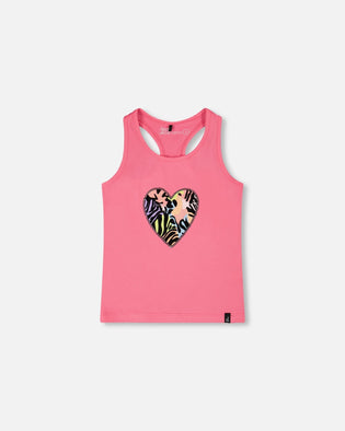 Organic Cotton Jersey Tank Top Pink With Screen Print - H30M71_06390