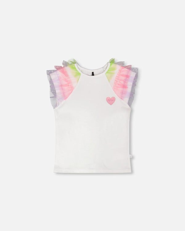 Organic Cotton Jersey T-Shirt White With Multicolor Mesh Sleeves - H30M72_01000