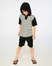 Hooded Terry T-Shirt With Shorts Set Black And White Stripes - H30OB12_04810