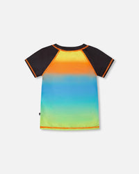 Short Sleeve Rashguard Orange Blue And Green Gradient - H30OB67_3H163
