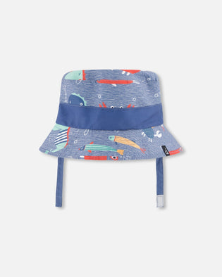 Recycled Polyester Beach Hat Blue Marine Animal Print - H30OBC_3H158