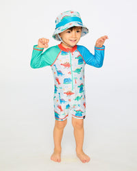 Recycled Polyester Beach Hat Blue Baby Dinosaur Print - H30OBC_3H161