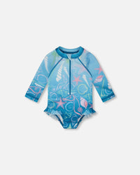 Baby And Toddler One-Piece Long Sleeve Rashguard Blue Shell Print - H30OG70_3H153