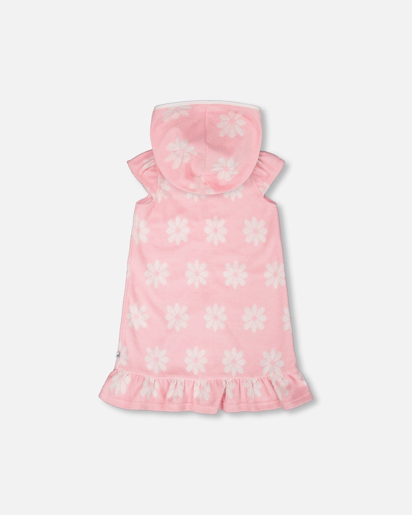 Terry Cloth Beach Hoodie Dress Pink Printed Flowers - H30OG80_3H184