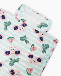 Hooded Beach Towel Blue Flamingo And Cactus Print - H30OP_3H151