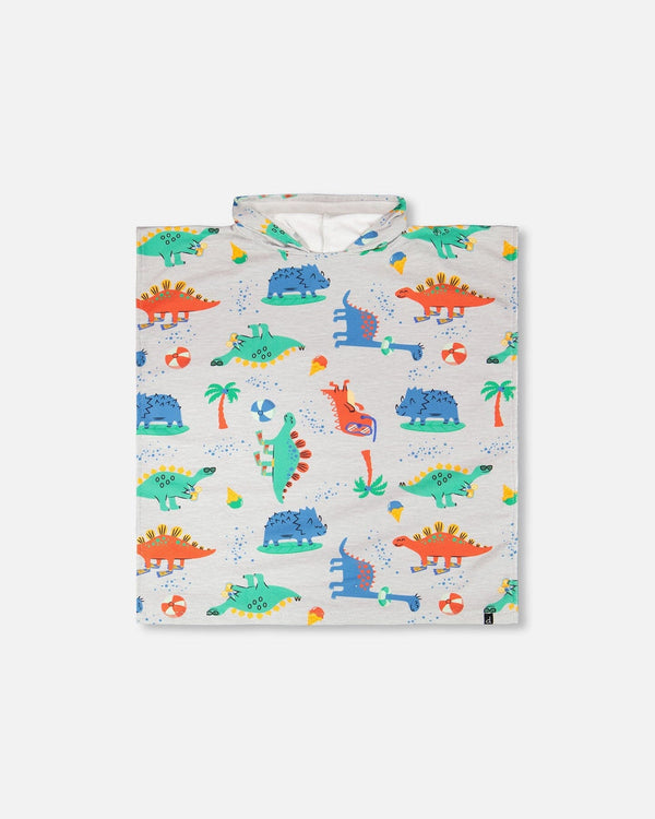 Hooded Beach Towel Grey Baby Dinosaur Print - H30OP_3H161