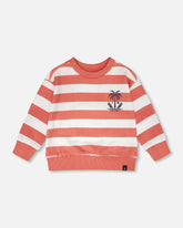 French Terry Sweatshirt Brick And White Stripes