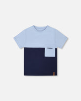 Organic Cotton Colorblock Jersey T-Shirt With Chest Pocket Dark Blue
