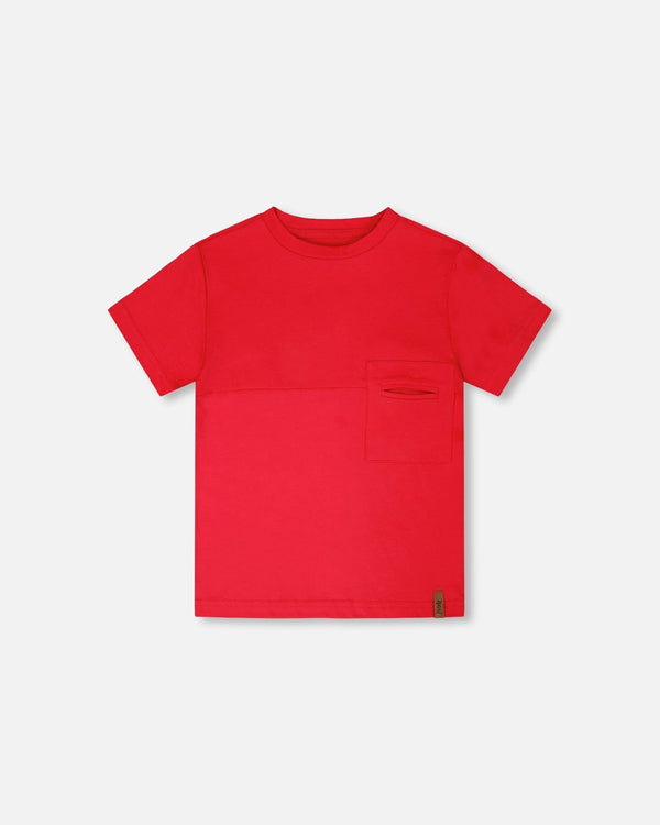 Organic Cotton Colorblock Jersey T-Shirt With Chest Pocket Rouge - H30U70_07320