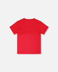 Organic Cotton Colorblock Jersey T-Shirt With Chest Pocket Rouge - H30U70_07320